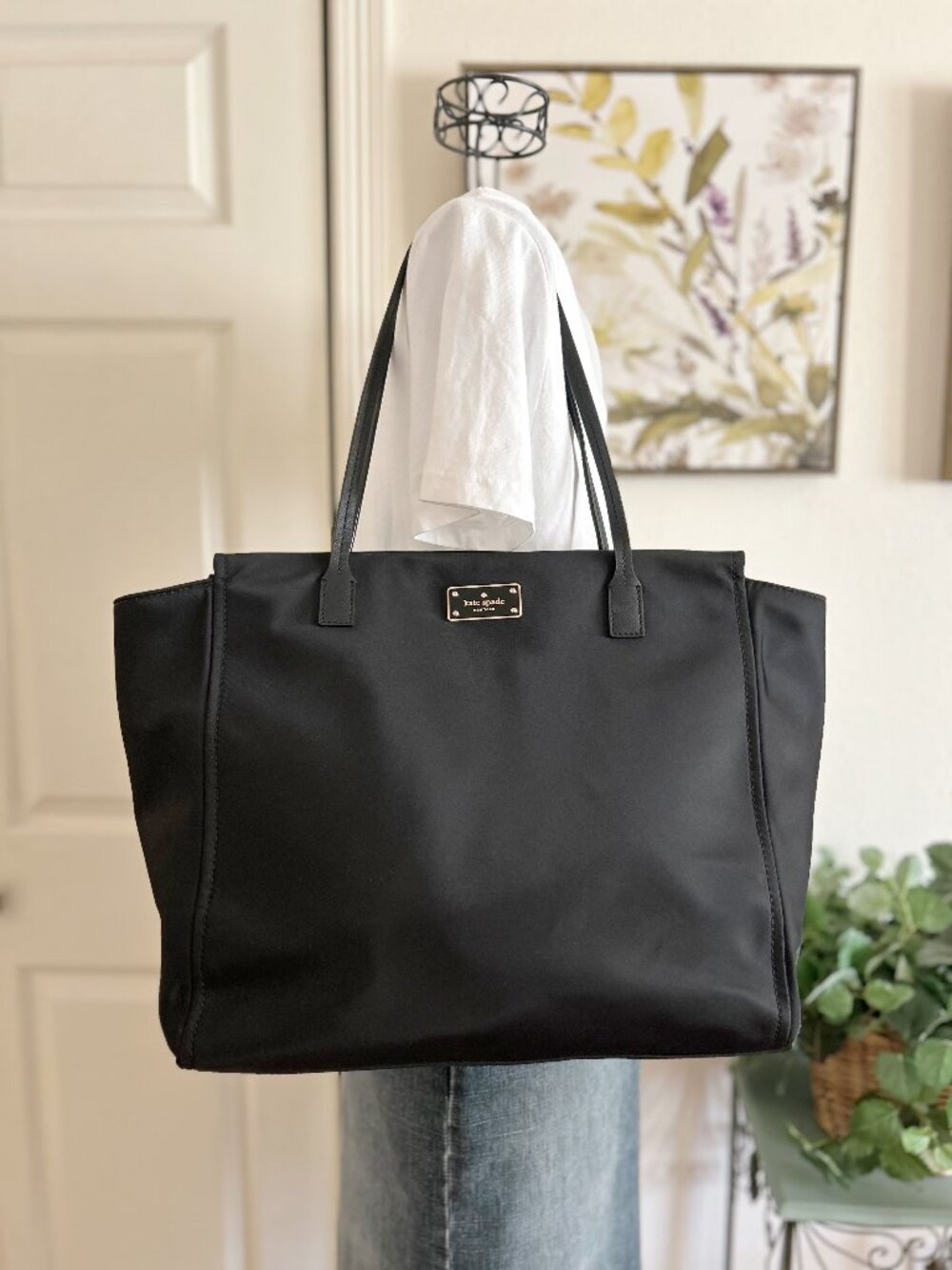 kate spade Black Nylon Tote with Logo Plaque